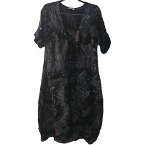 Colette Black Floral Linen Maxi Flowy Dress Womens Size Large XL 42" P2P
